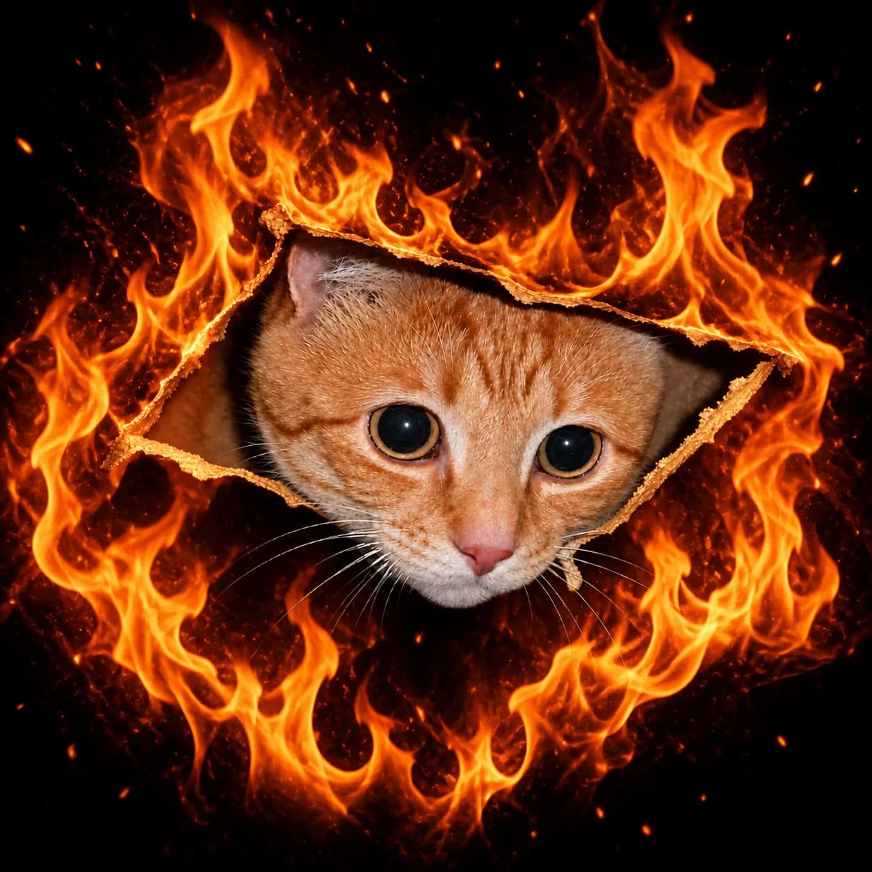 Ceiling Cat surrounded by flames